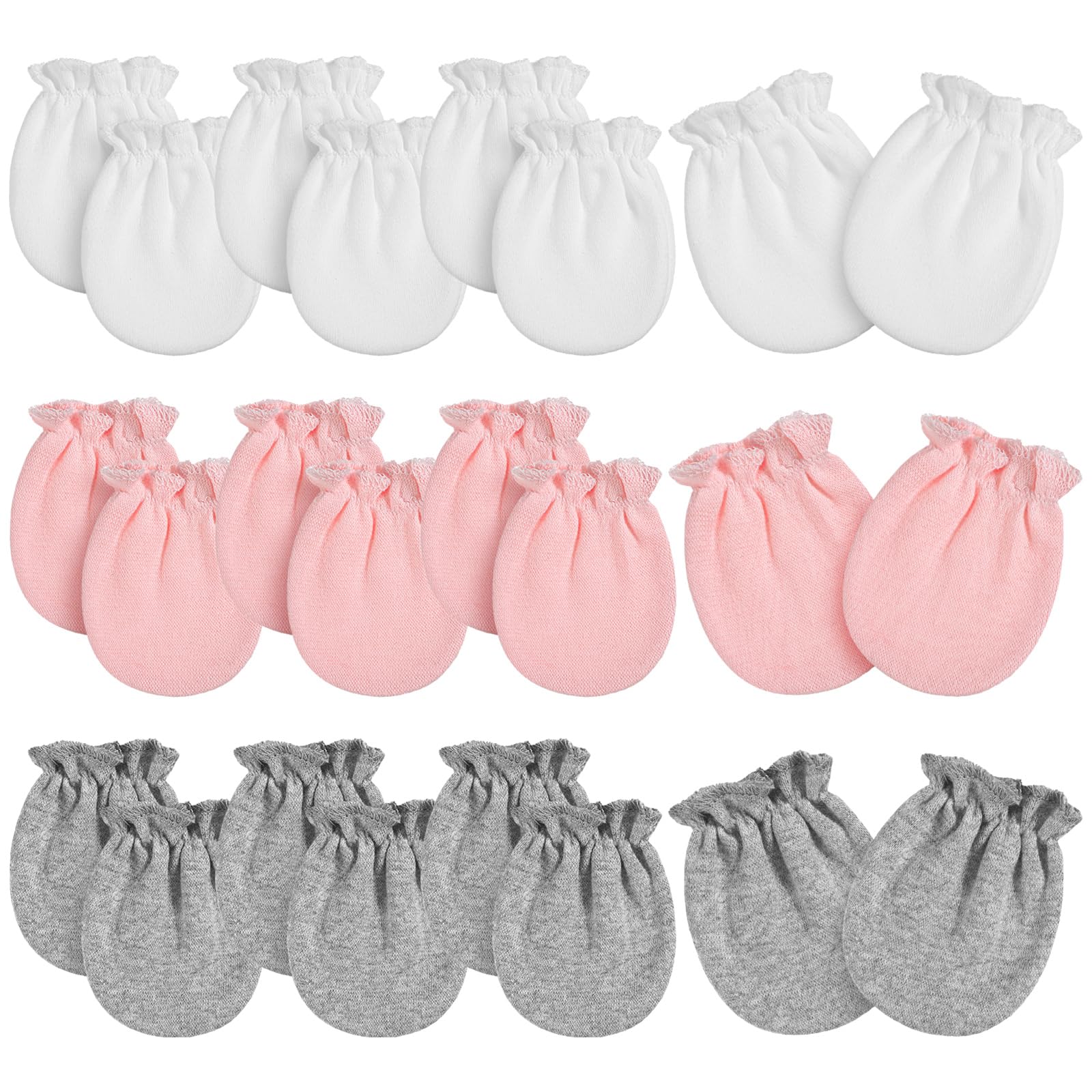 Photo 1 of Vabean 12 Pairs Preemie Baby Mittens No Scratch Cotton Premature Baby Gloves for Nicu Preemie Girls Boys Gifts(White,Pink,Gray)