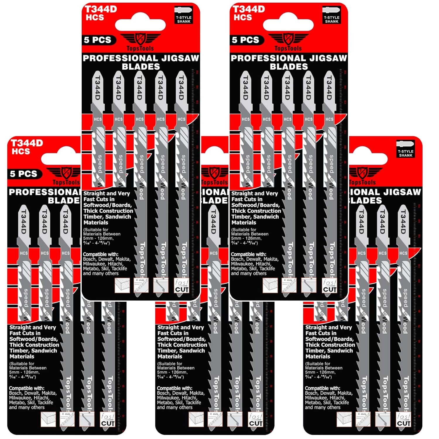 25 x TopsTools JSTT344D_5 T344D 152mm Jigsaw Blades Designed for Long Clean Straight and Fast Cuts in Wood