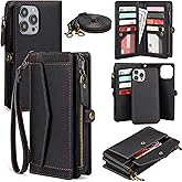 DKDKSIP for iPhone 16 Pro Wallet Case for Women, Support Wireless Charging with RFID Blocking Card Holder, PU Leather Wallet Detachable Magnetic Phone Case Crossbody Strap, Black