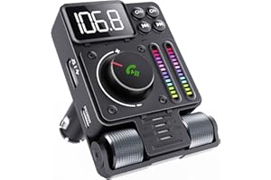 Hamourd Bluetooth Car Adapter - Bluetooth 5.3 FM Transmitter, PD 30W Type C Fast Charge & USB Port, HiFi Treble & Bass Player, Color Screen & Music Light Bar, Support Hands-Free Siri Google Assistant