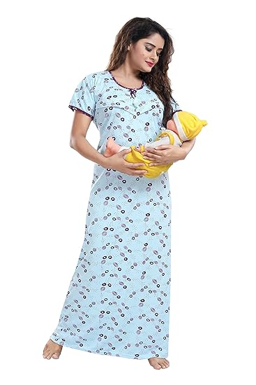 Women's Sarina Feeding/Maternity Nighty/Night Gown/Nightwear (Size;Free,Length:54,Bust:42)