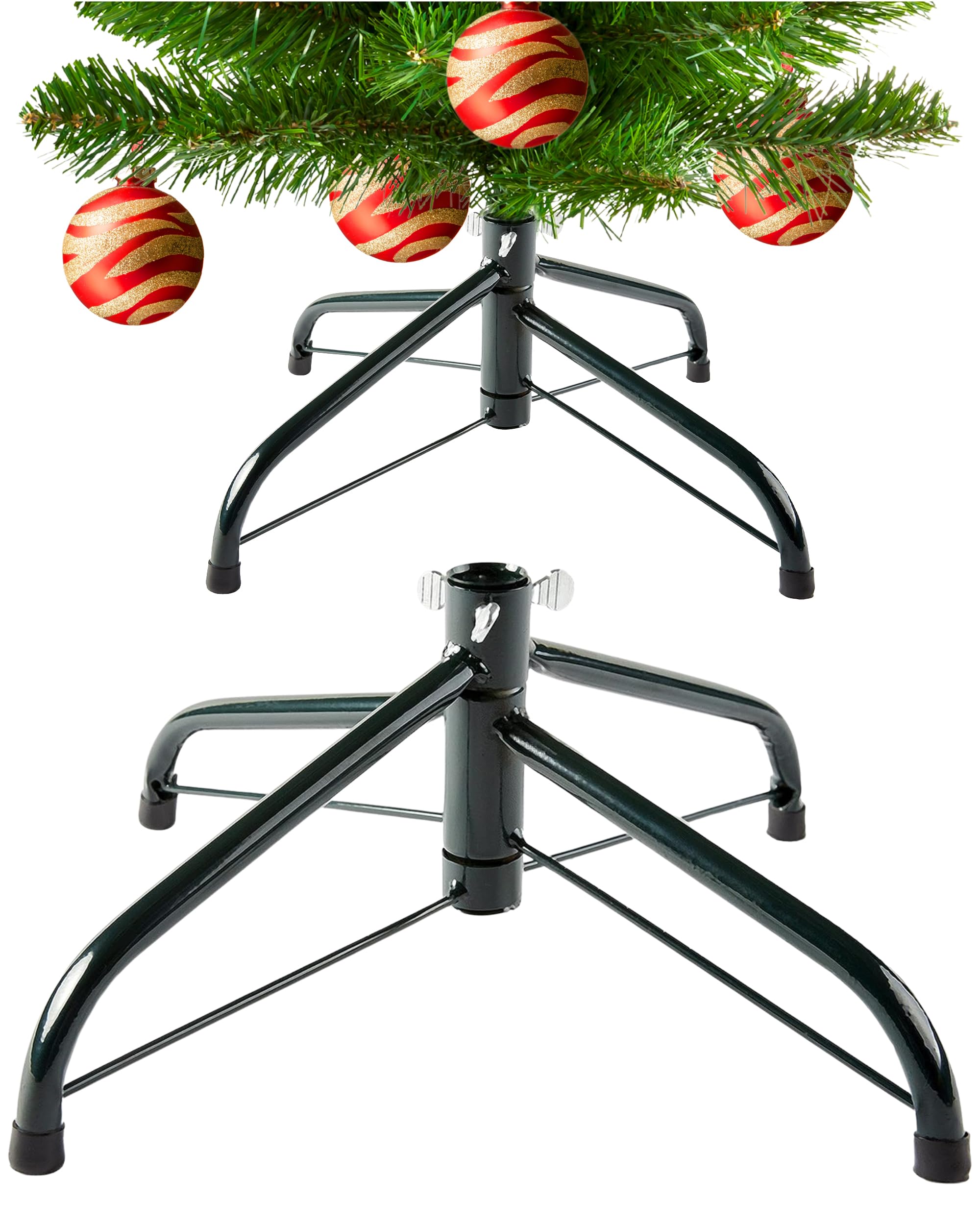Green Metal Christmas Tree Stand with Grip Thumb Screws - Foldable Metal Green Xmas Tree Stand for Artificial or Real Christmas Spruce with Screws