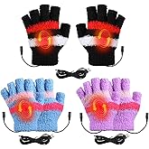 3 Pairs USB Heated Gloves for Women Fingerless Warm Laptop Gloves for Hand Warmers Mittens Computer Electric Gaming