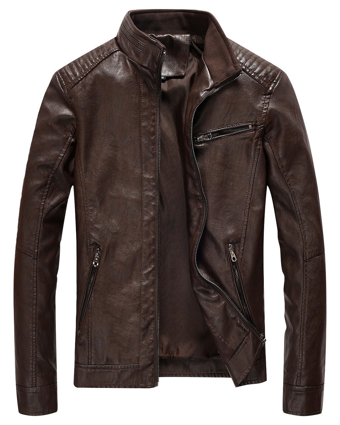 Fairylinks Leather Jacket Men Lightweight Bomber Jackets and Coats, Deep Brown Homer's Coat