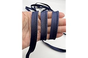 PEPPERLONELY 5 Yards 12mm (1/2 Inch) Polyester Satin Bias Piping Type, Bias Type with Cord, Piping Trim with Cord, Lip Cord Trim for Sewing Clothing Upholstery Trimming - Navy