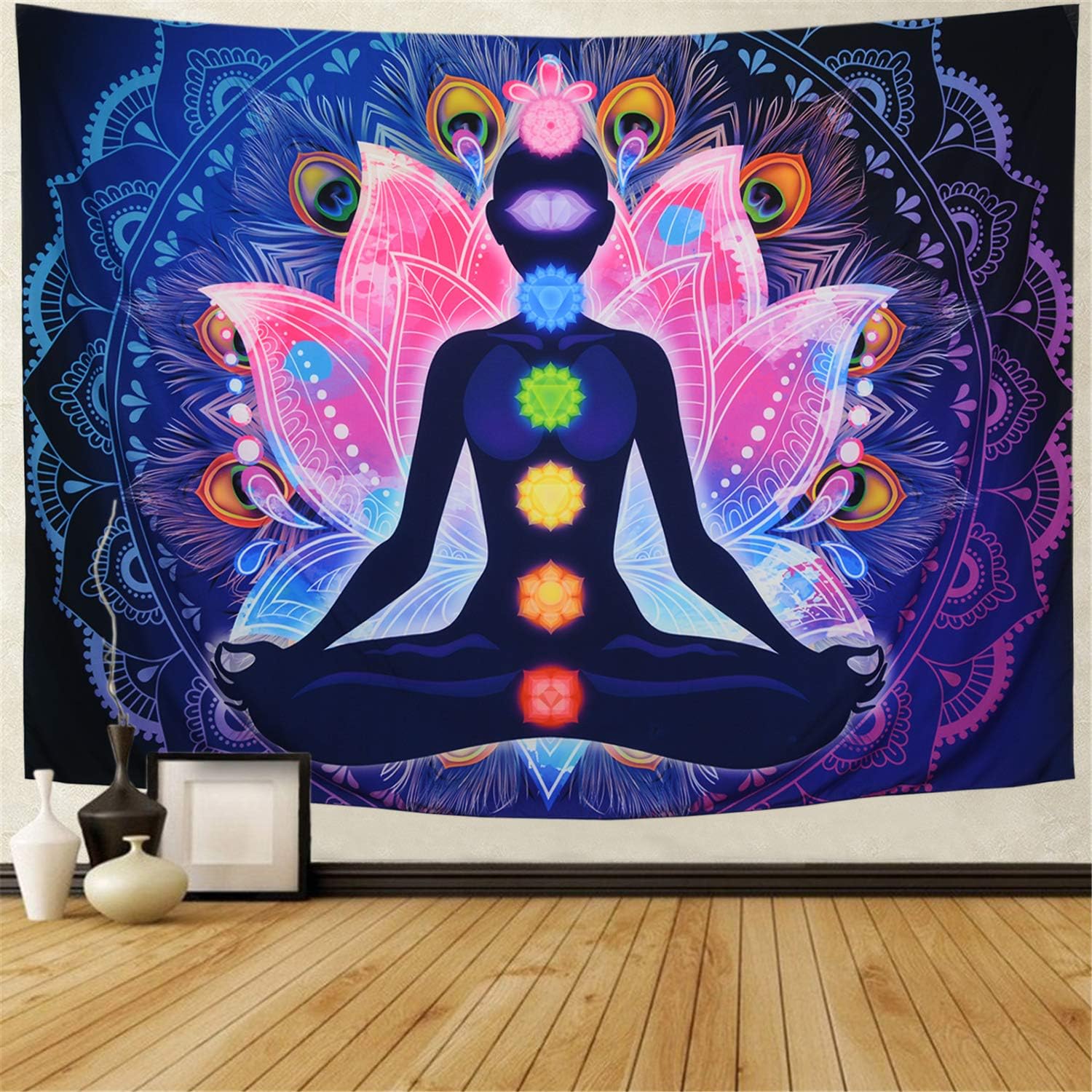 Tapestries - Maccyafst Seven Chakra Tapestry Yoga Meditation Wall Tapestry Colorful Mandala Tapestry Indian Hippie Chakra Tapestry Wall Hanging for Studio Room (H51.2× W59.1)