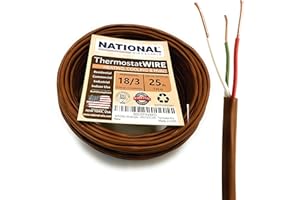 18/3 25Ft. NATIONAL Wire&Cable Thermostat Doorbell HVAC Heating Control Professional Cable Wire - Made in USA - 100% Solid Copper Conductors, CL2 ETL Listed, Low Voltage Applications Use
