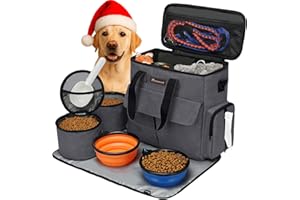 Modoker Airline Approved Pet Travel Bag, Weekend Dog Travel Set for Dog and Cat, Airline Approved Tote Organizer with Multi-Function Pockets 2 Food Storage Containers, 2 Collapsible Bowls (Dark Gray)