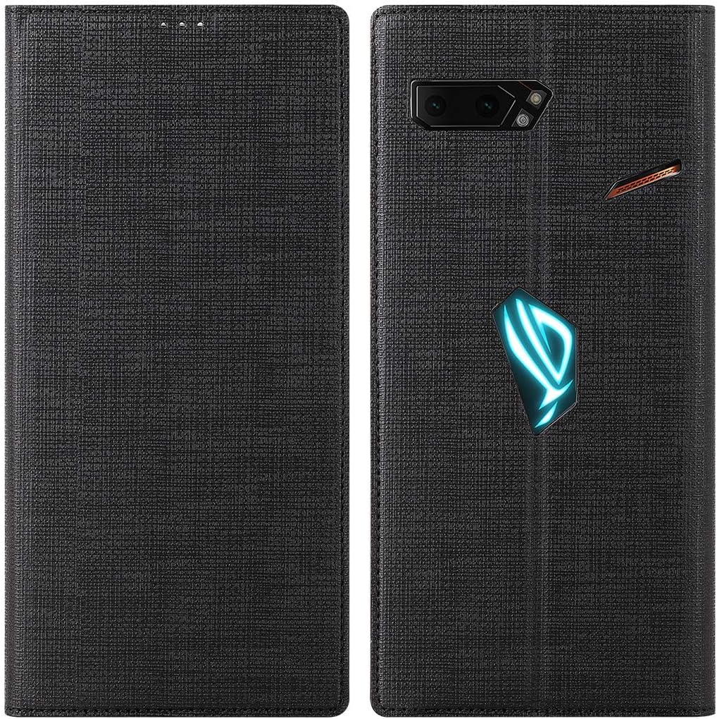 Eastcoo ASUS Rog Phone 2 Case, Luxury Magnetic Flip Folio Wallet Cover Kickstand Card Slots Bumper PU Leather TPU Rubber Slim Shockproof Anti-Scratch Protective Shell for ASUS Rog Phone 2, Black