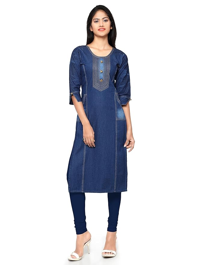 Buy Kvsfab Women's Denim Straight Kurta at Amazon.in