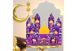 Fuutreo Ramadan Advent Calendar Decorations 30 Days DIY Eid Mubarak Countdown Calendar with LED Lights Refillable Gift Boxes Moon Star Table Centerpieces Sign for Eid Ramadan Mubarak Party Supplies