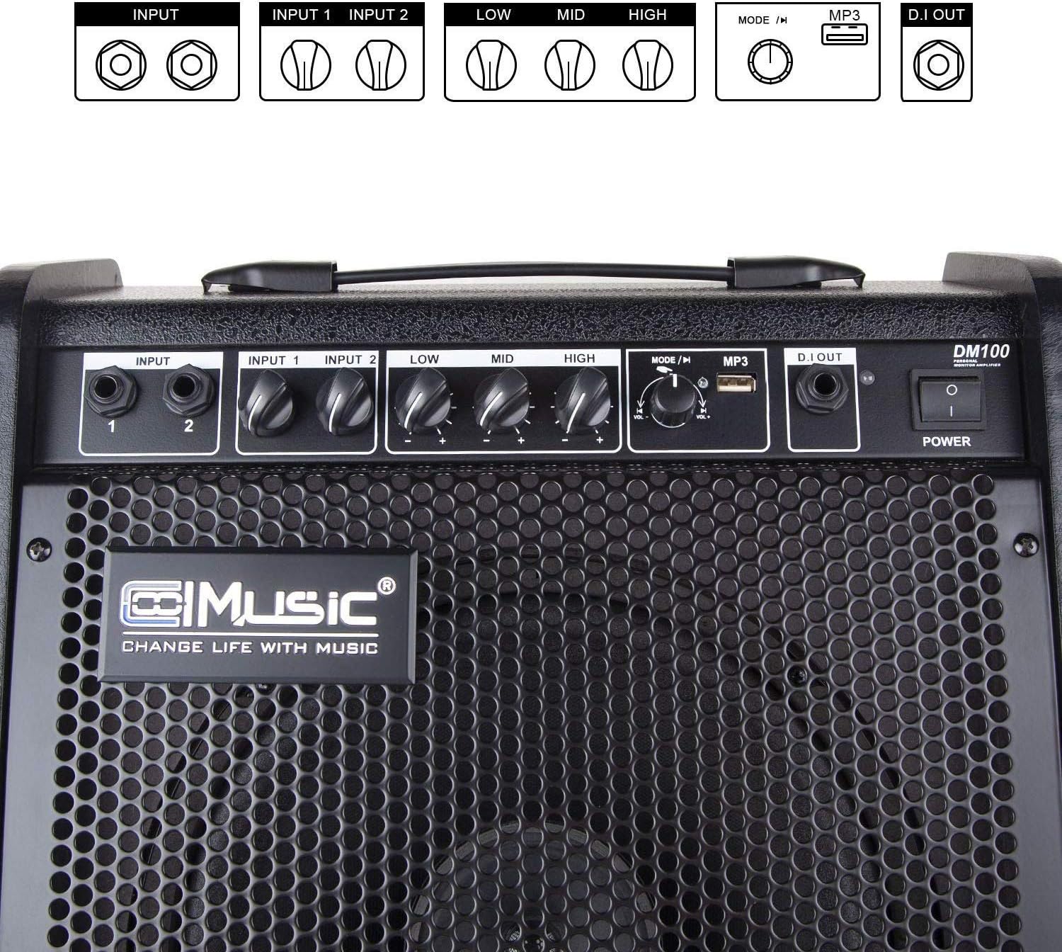 Coolmusic 100W Bluetooth Instrument Amplifier, 2 Channel Drum & Keyboard Amplifier - Image 3