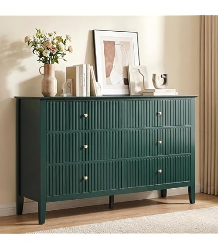 long green dresser Richmond Ridged Wide 6 Drawer Dresser, Matte Sage Green