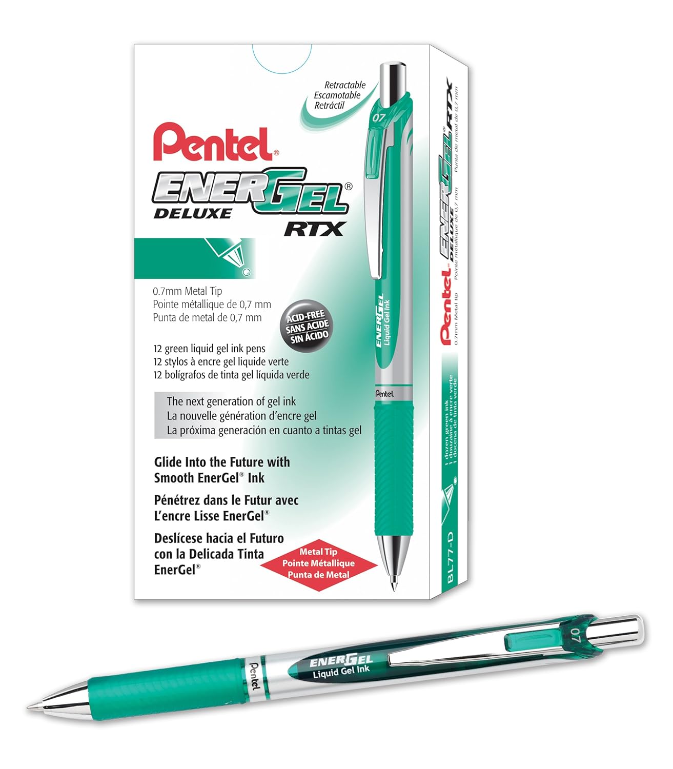 Scrittura Fluida E Veloce! Penna Gel Pentel EnerGel Deluxe RTX 0.7mm - Punta Metallica, Inchiostro Blu, Confezione Da 3