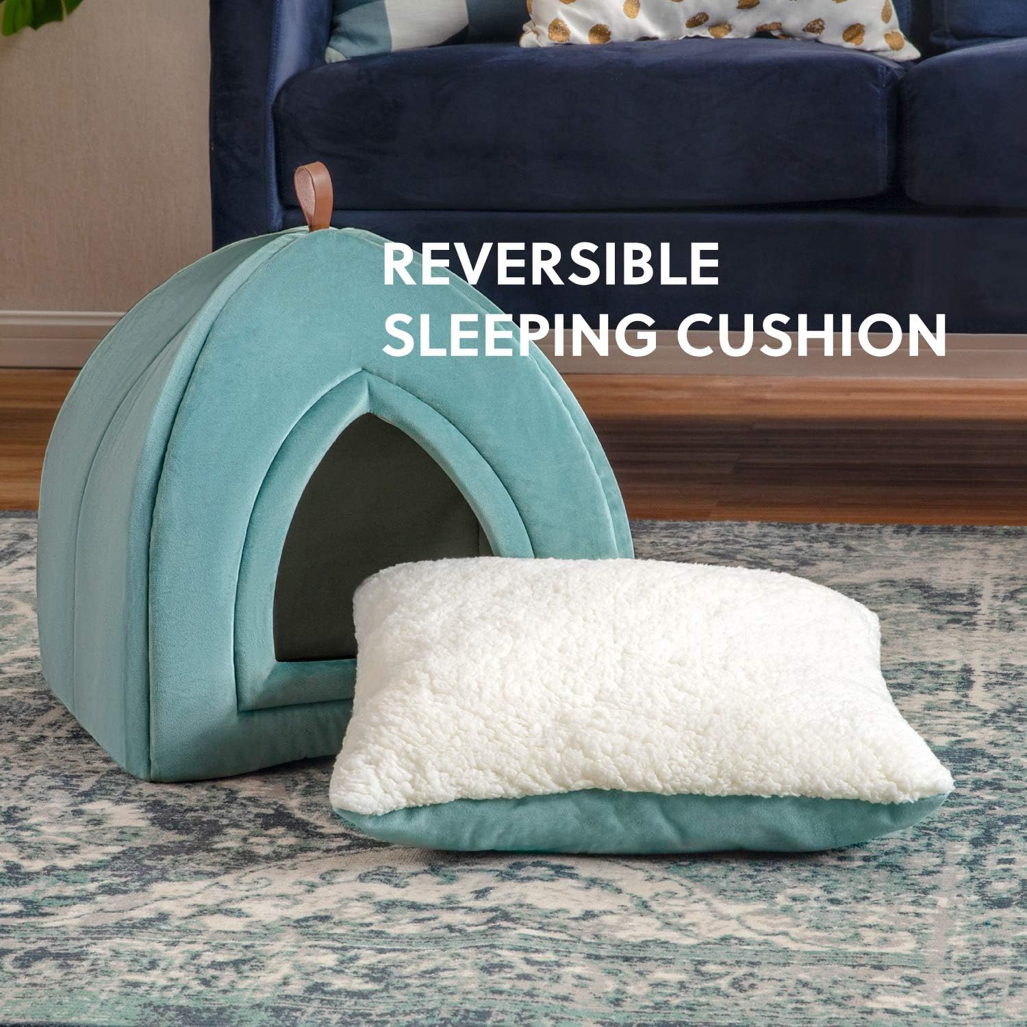 Bedsure Pet Tent Cave Bed for Cats/Small Dogs - 15x15x15 inches 2-in-1 Cat Tent/Kitten Bed/Cat Hut with Removable Washable Cushioned Pillow - Microfiber Indoor Outdoor Pet Beds, Washed Blue : Pet Supplies
