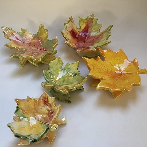 Autumn Leaves ceramic pottery set of 5 Handmade