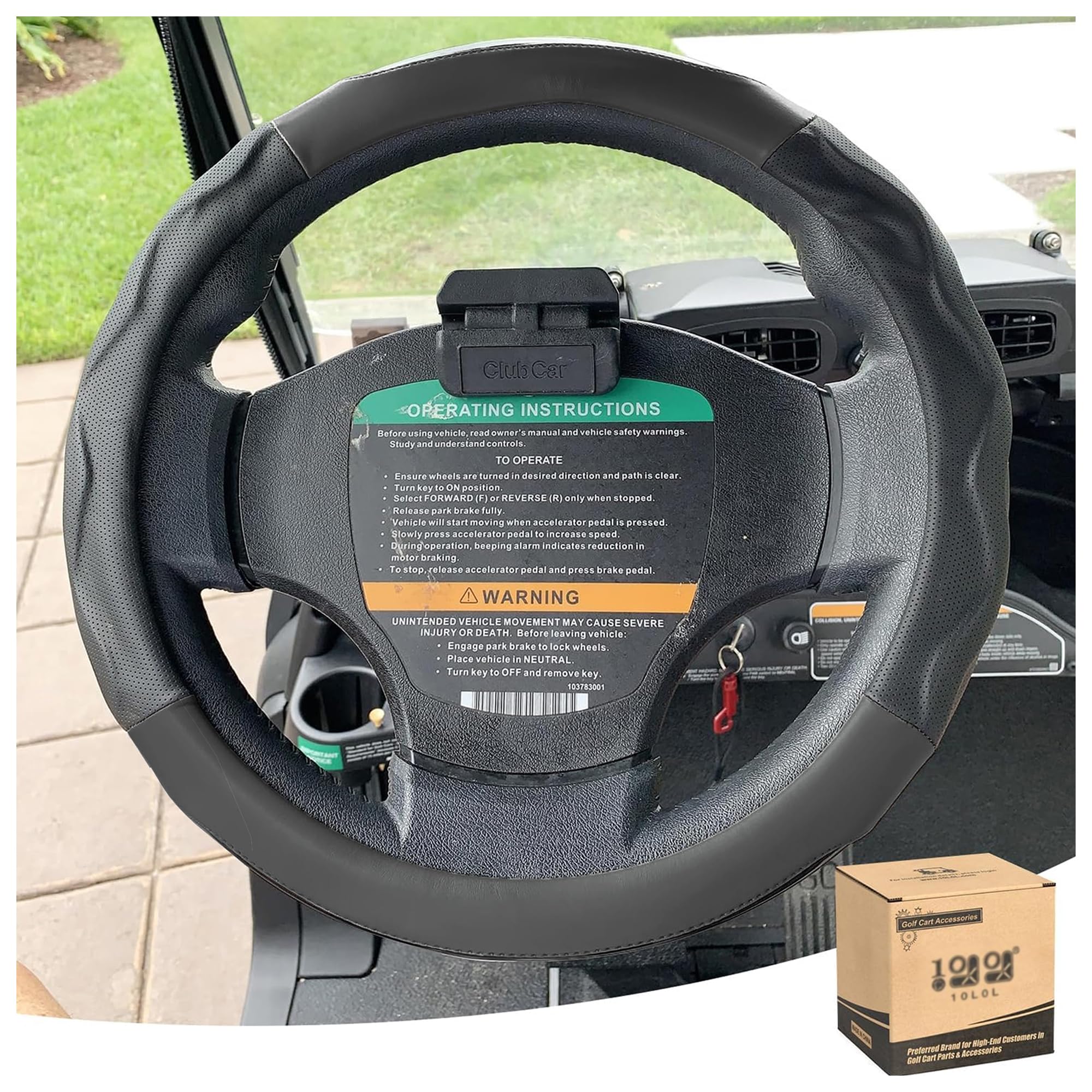 Photo 1 of 10L0L Golf Cart 14" Steering Wheel Cover for Club Car DS Precedent and Yamaha Models, Breathable Rubber Leather Materials,Good Texture Nice Look?Black?