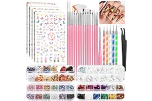 FANDAMEI Nail Art Brushes Set, Nail Art Kit, Nail Design Kit, Nail Art Dotting Pens, Nail Stickers, Butterfly Nail Art Sequins, Nail Foils, Nail Art Flakes Iridescent, Rhinestones For Nails