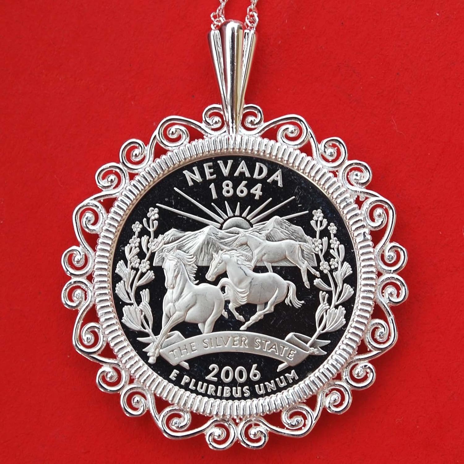 Amazon Com Us 2006 Nevada State Quarter 90 Silver Proof Coin Soild 925 Sterling Silver Necklace W 20 Sterling Silver Chain New Handmade