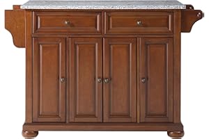 Crosley Furniture Alexandria Granite Top Rolling Kitchen Island Storage Cart, Microwave Stand, Spice Rack, Cherry