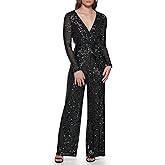 Eliza J womens Long Sleeve V-neck Wrap Sequin Jumpsuit