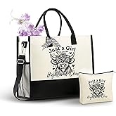 InnoBeta Highland Cow Gifts for Her Canvas Tote Bag with Top Zipper Closure and Shoulder Strap