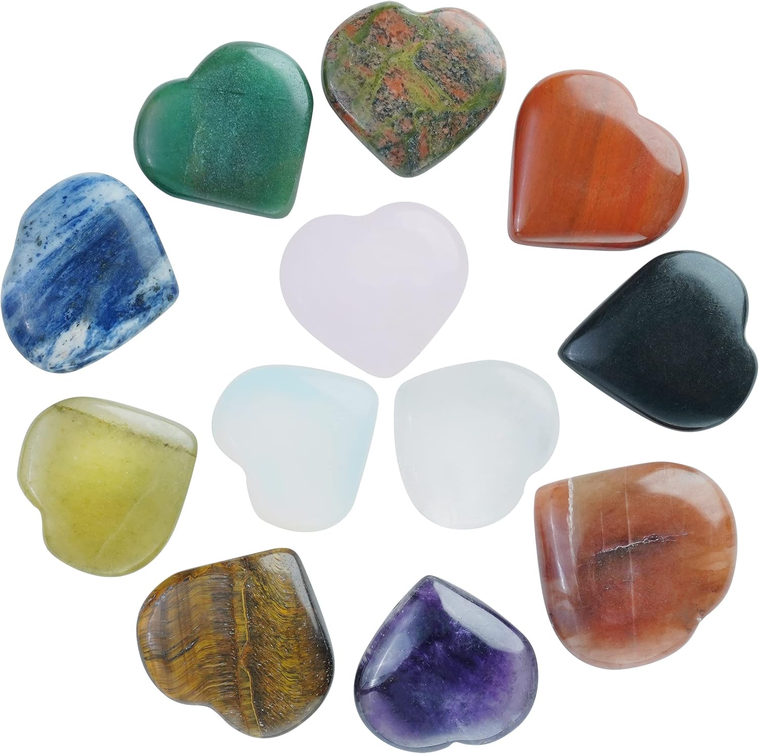 Indoor Fountains & Accessories - 12 Pcs Natural Heart Shaped Crystal Stones 1 Inch Worry Stones Bulks Assorted Heart Palm Pocket Healing Carved Love Heart Stones Mini Heart Gemstone Decor for Witchcraft Meditation