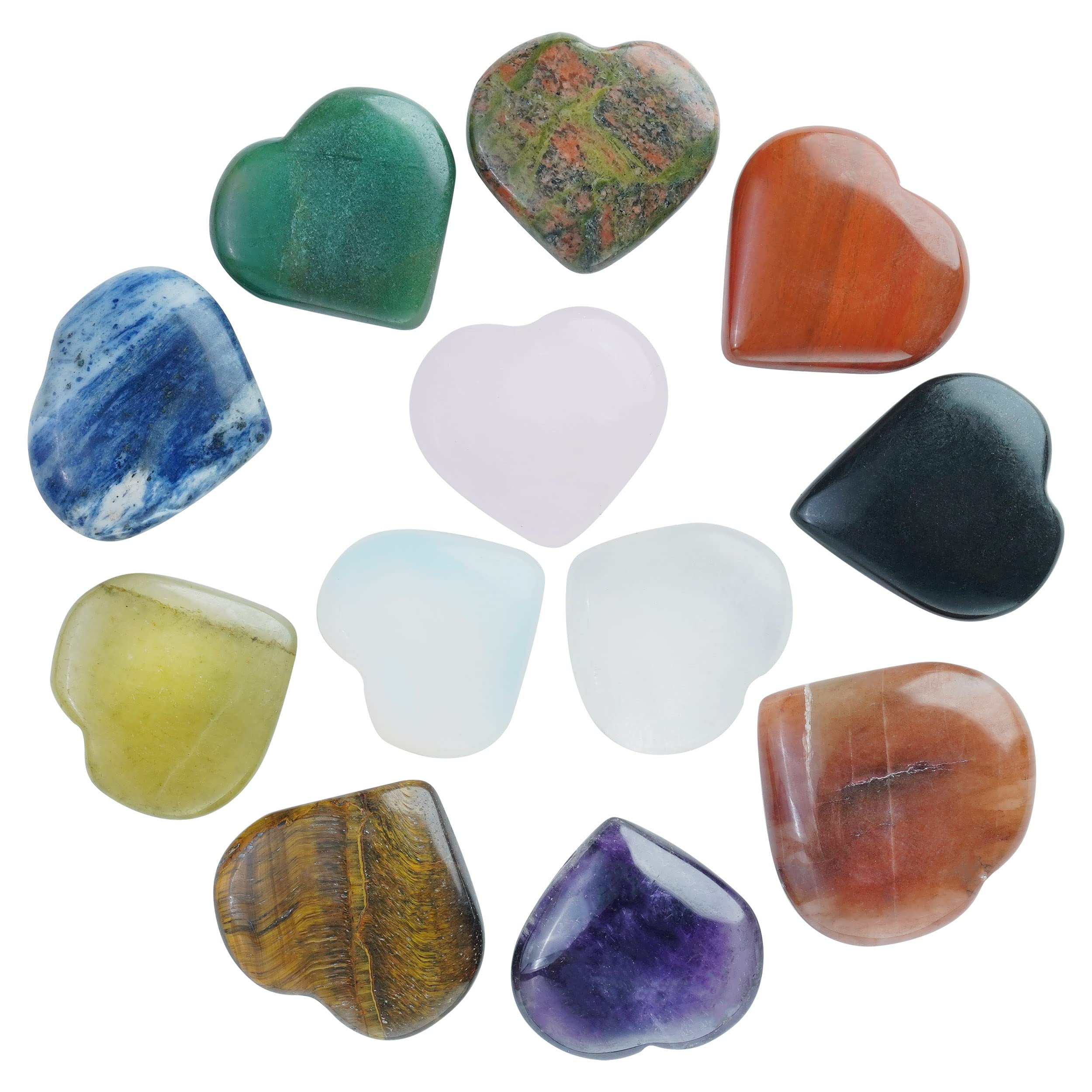 Crocon® 12 Pcs Natural Heart Shaped Crystal Stones 1 Inch Worry Stones Bulks Assorted Heart Palm Pocket Healing Carved Love Heart Stones Mini Heart Gemstone Decor for Witchcraft Meditation — image 1