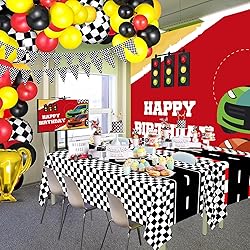 WNINK 6 Pack Race Car Table Cloth and Black White