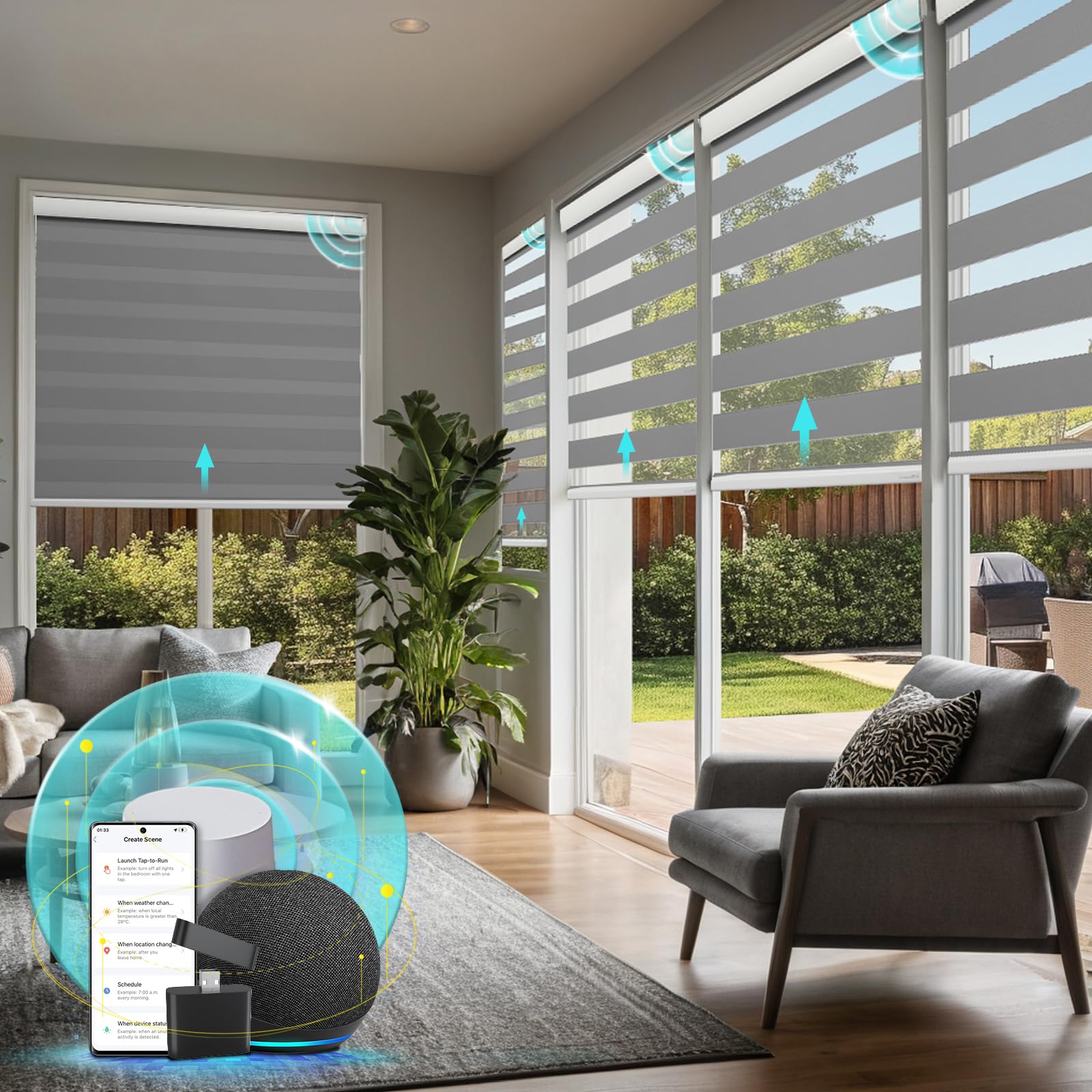 Photo 1 of CITOLEN Motorized Blinds with Integral Valance Zebra Upgraded Smart Custom Size Automatic for Windows Remote Control Electric Shades Alexa/Google Blinds,Gray, 46''Wx72''H (SM100)