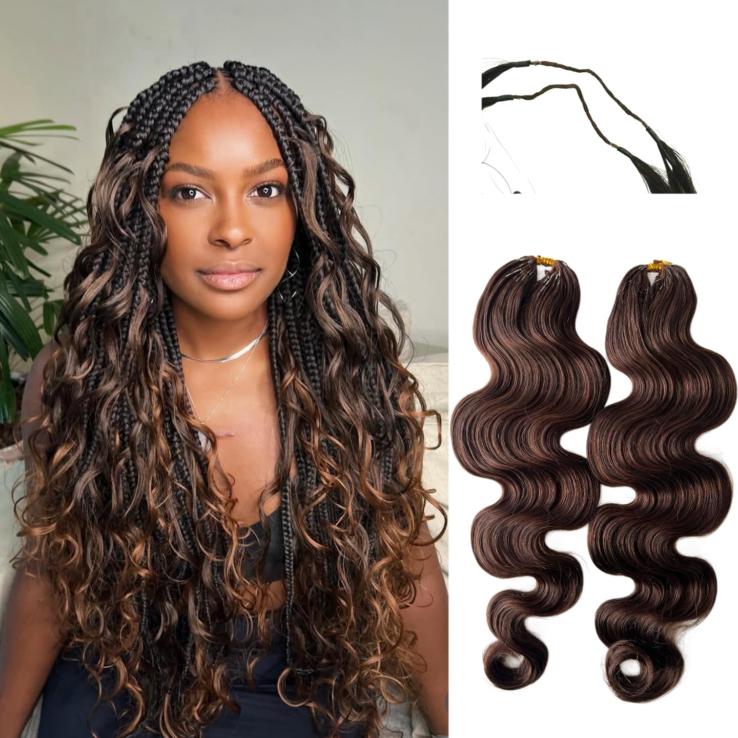 Photo 1 of #4 Color GoGobraids 100% Human Hair Body Wave Knotless Pre-Separated Crochet Hair feather crochet human hair extensions for Women Natural Color 14 Inch 120g