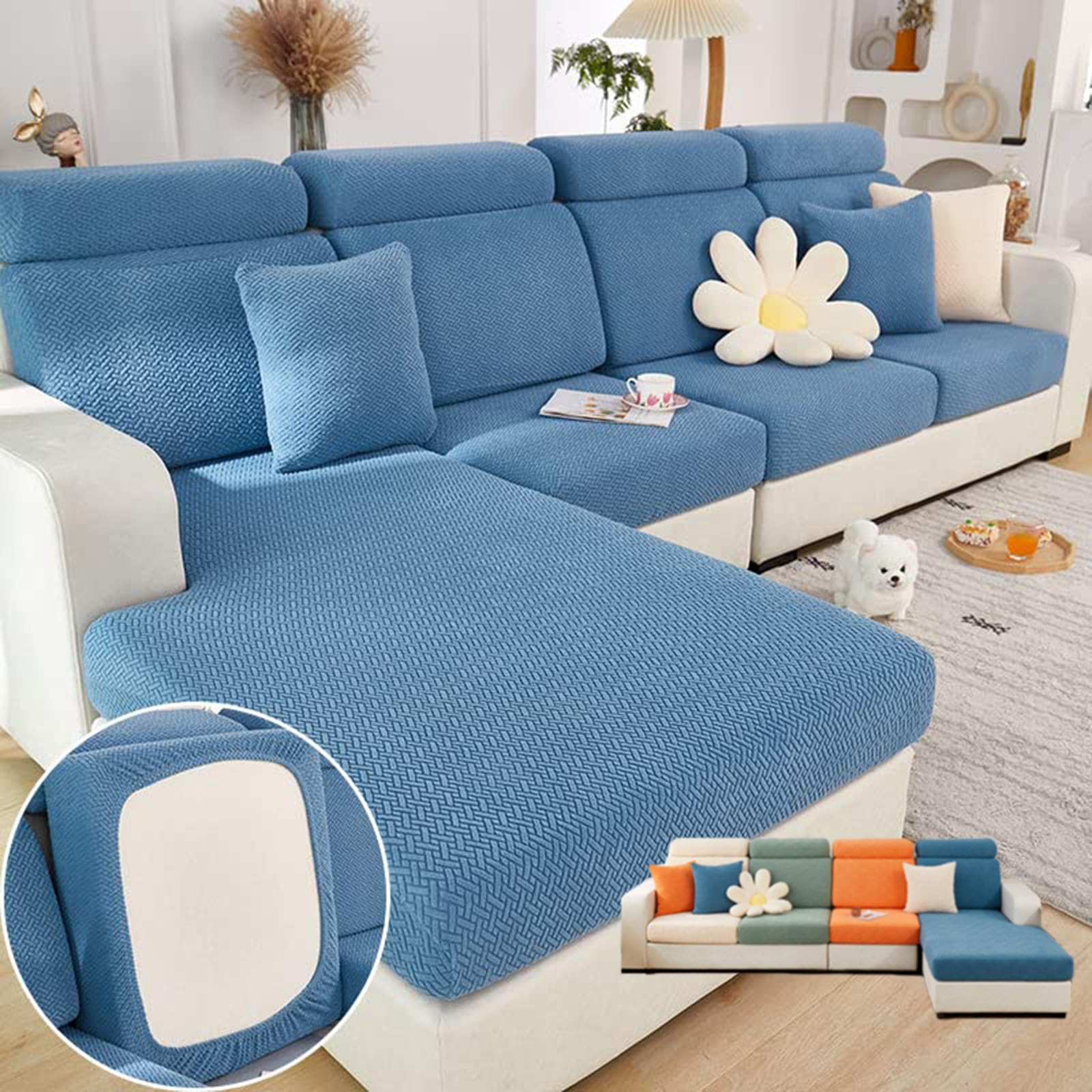 Photo 1 of VFUX Soothing Home Sofa Covers, Sofa Hero Covers, Wear-Resistant Universal Couch Covers Washable Stretch Sectional Couch Cushion Covers (Blue,Extra Large Seat Cover)