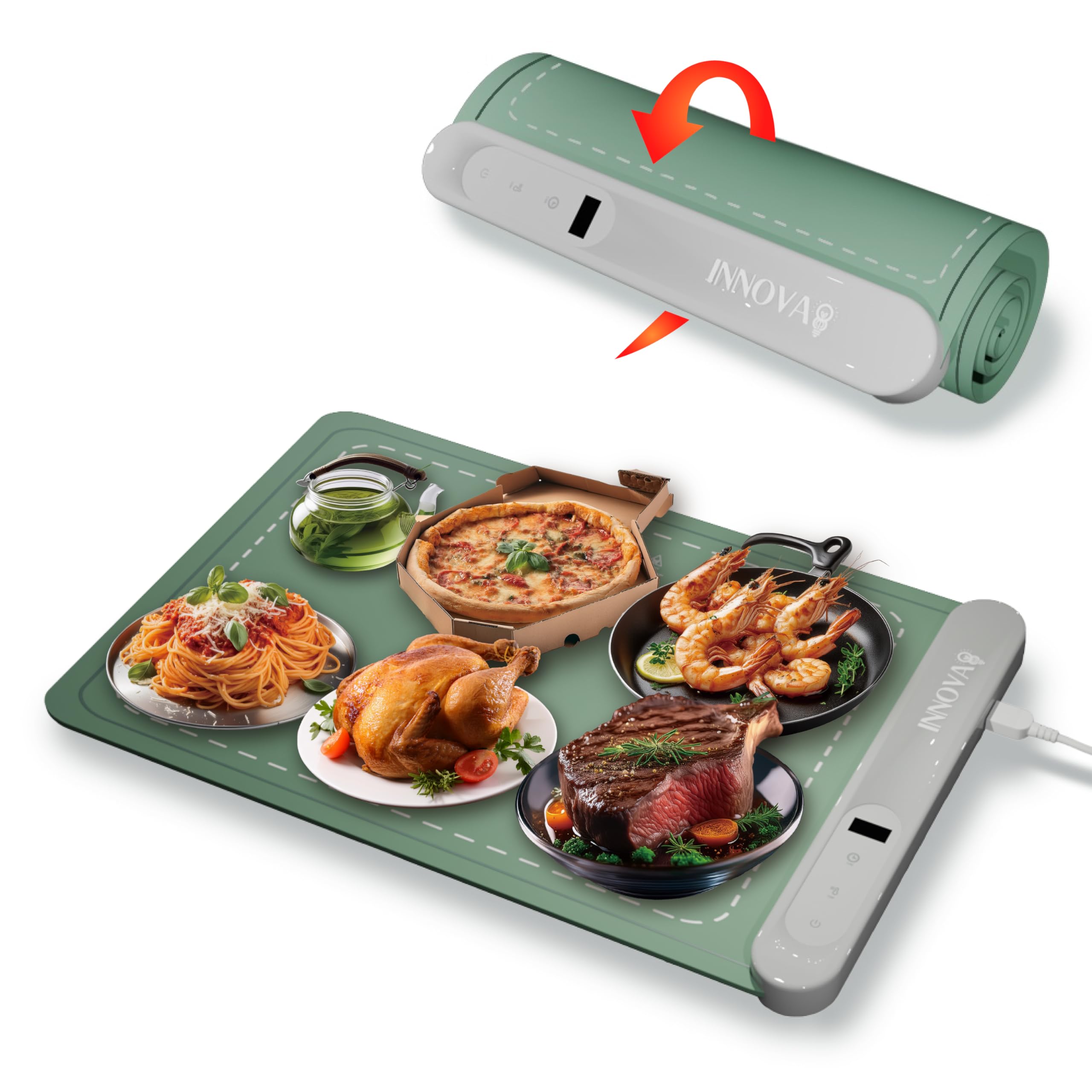 Photo 1 of [Latest] Graphene Electric Food Warming Mat – 6 Temperature Settings, High Heat, Portable Silicone Heating Mat. Tabletop Food Warmer for Thanksgiving, Potlucks & Buffets. (Pistachio Green, Large)