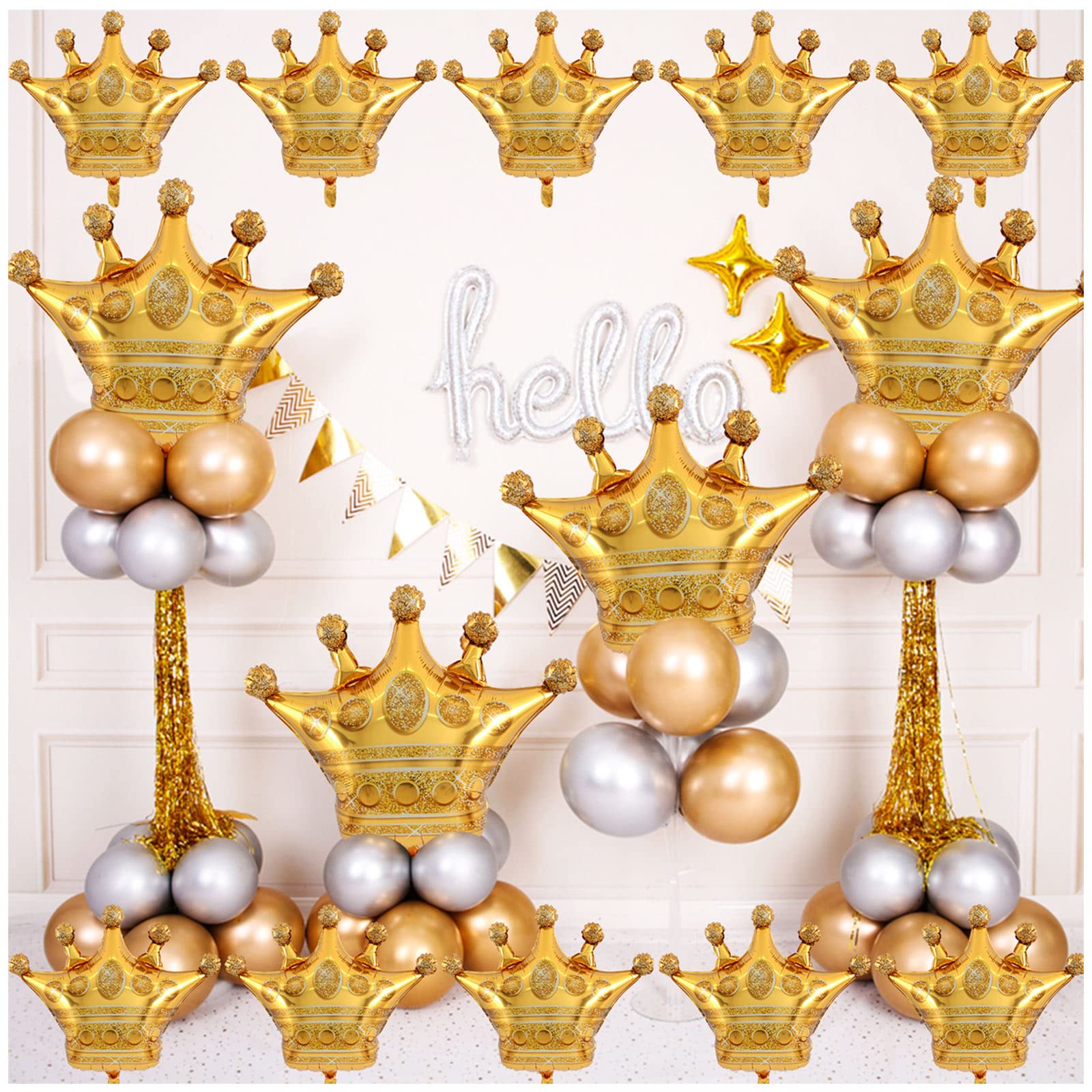 Photo 1 of 16Pcs Crown Balloons, Large Gold Crown Mylar Foil Balloon for Birthday Wedding Baby Shower Decorations