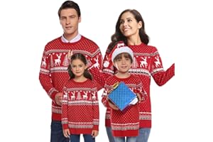 Totatuit Family Matching Christmas Sweater Elk Christmas Tree Print Pullover Tops Ugly Knitted Knitwear