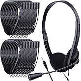 Yunsailing 30 Pack Classroom Headphones with Microphone Headphones Bulk Class Set Lightweight Adjustable Earphones on Ear with 3.5 mm Jack(Plastic Stem)