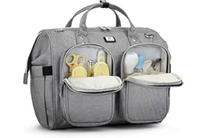 POMELO BEST Diaper Bag Totes with Changing Pad & Stroller Straps, Large Portable Newborn Baby Bags, Unisex and Stylish Travel Diaper Backpacks for Mom and Dad (Light grey)