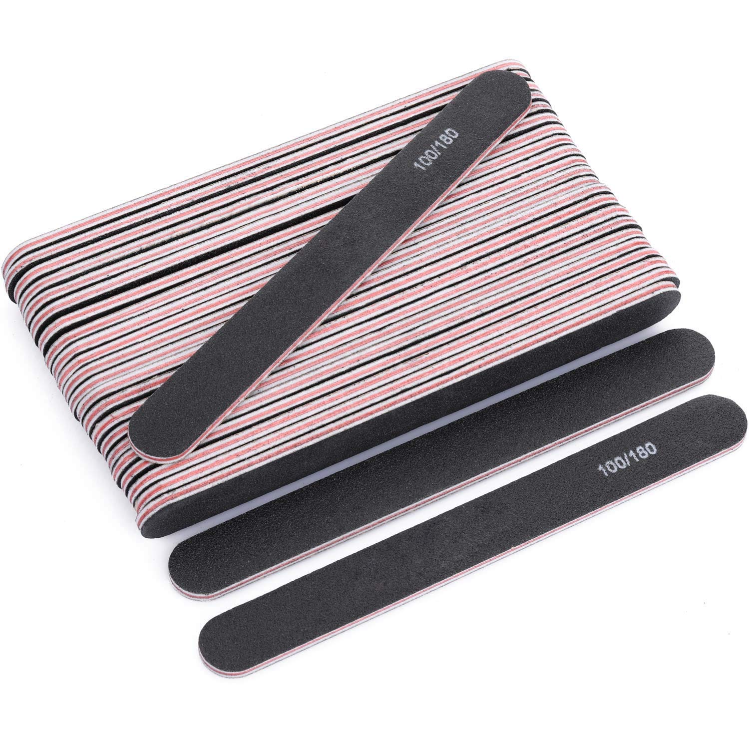 25Pcs Emery Boards for Nails Black Emery Boards for Home and Salon Use(100/180 Grit)