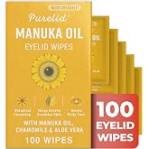 PURELID 100 Pcs Manuka Oil Eyelid Wipes for Sensitive Lid Care &amp; Eye Hygiene, Gentle Daily Eyelid Cleansing Wipes with Chamomile &amp; Aloe Vera, Biodegradable, Free From Parabens &amp; Sulfates