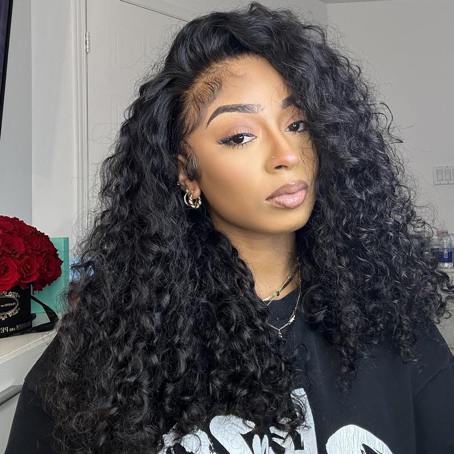 Myecool Kinky Curly Half Wig Human Hair 200 Density Glueless Wear and Go Wigs Human Hair 18 Inch 3 In 1 Half Wigs for Women Drawstring Seamless Flip Over Beginner Friendly