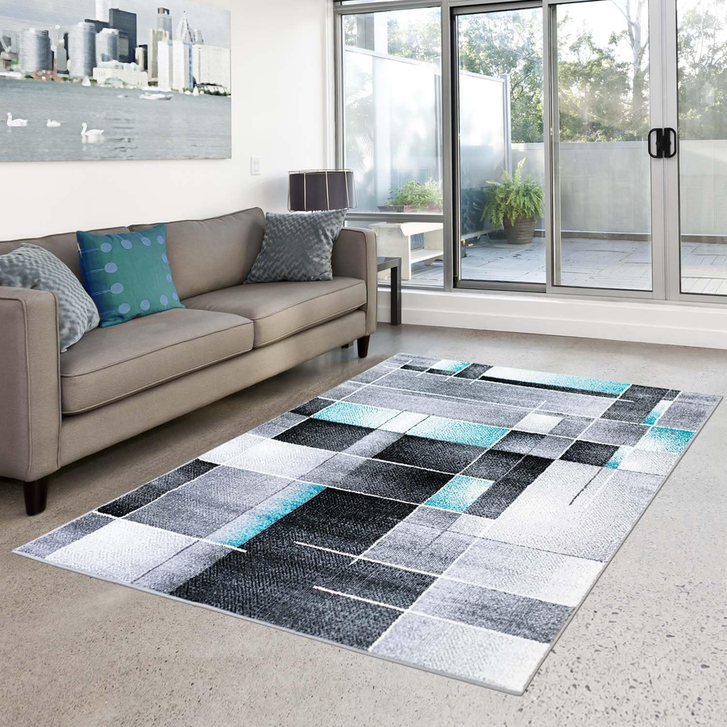 Area Rugs Hayat Rugs Grey Aqua Carpet Modern Area Rugs Contemporary Living Room Rug 4 X 6 Aqua Amazon Ca Home Kitchen