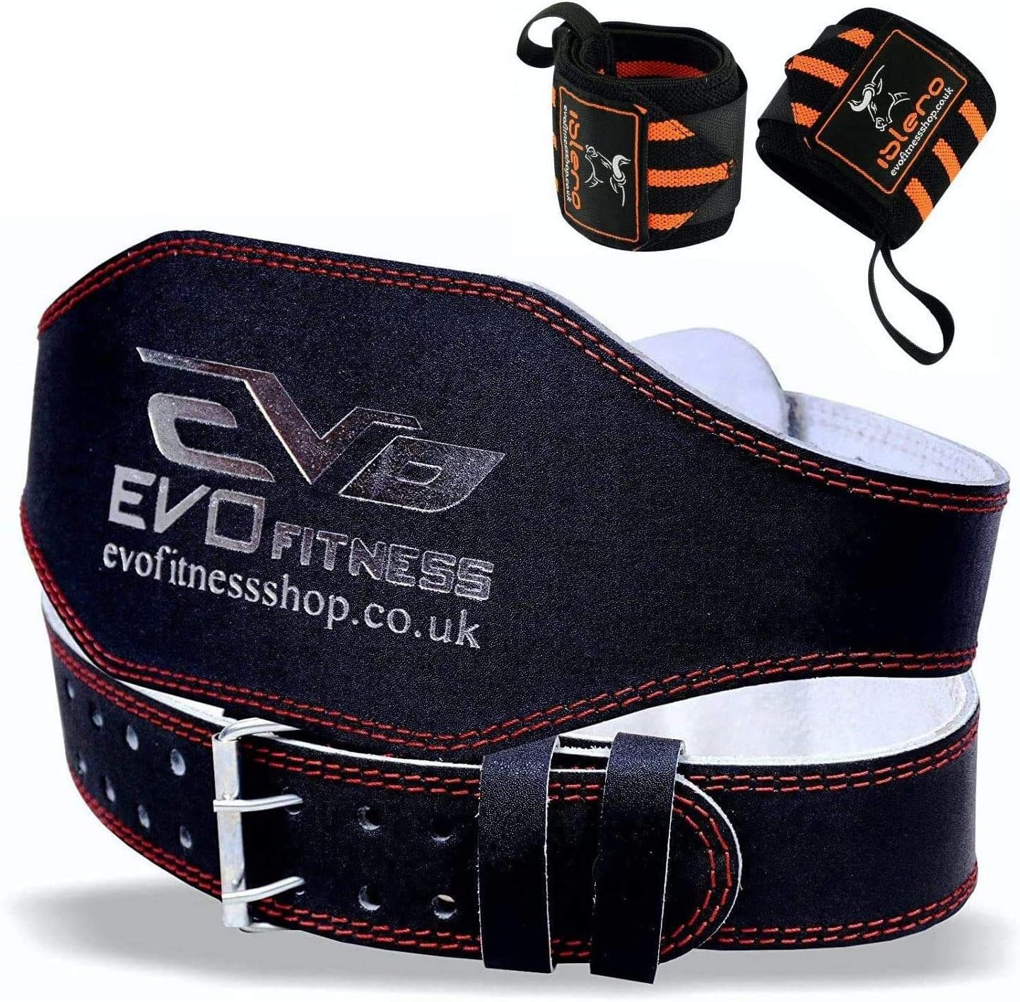 EVO Fitness 4" Pure Leather Gym Belts FREE Weightlifting Straps Wrist Wraps Back Support Bodybuilding