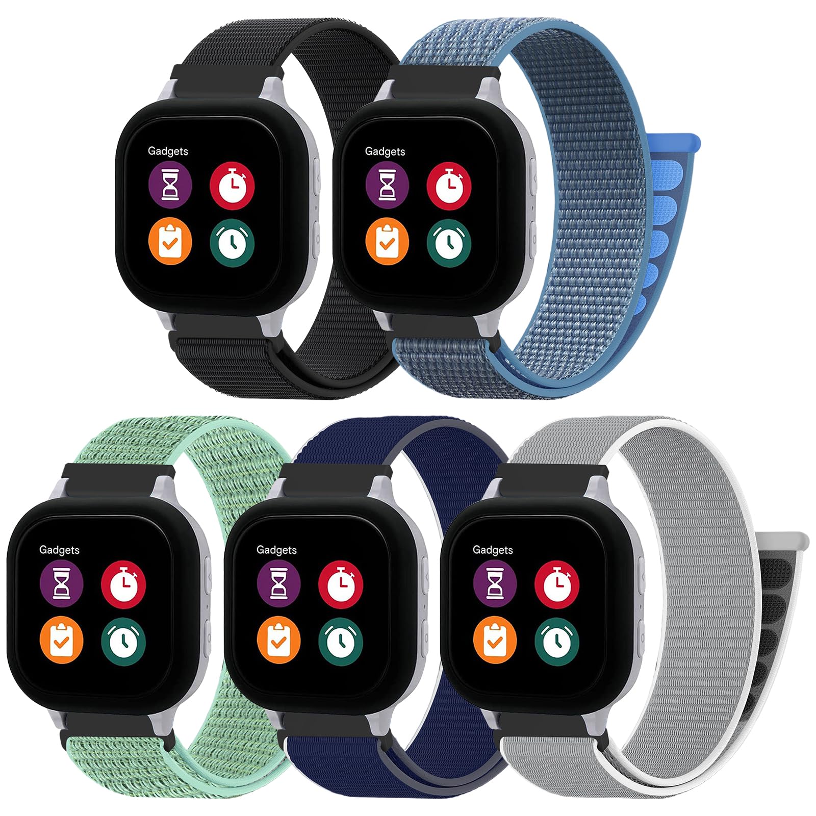 5 Pack Sport Nylon Loop Band for Gizmo Watch Band for Kids Compatible with Gizmo Watch 3 2 1/ Gabb Watch3 2 1/ SyncUP/Cosmo JrTrack, Soft Adjustable Breathable Braided Strap for Boys and Girls