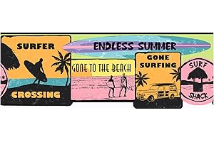 ROOMMATES York Wallcoverings Candice Olson Kids CK7688B Surf's Up Border, Lime/Pink/Purple