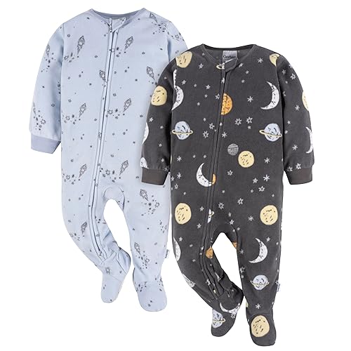 Gerber Baby Boys Toddler Loose Fit Flame Resistant Fleece Footed Pajamas 2-pack Space 18 Months
