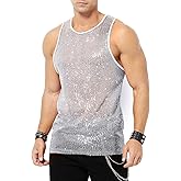 Arjen Kroos Men's Sexy Sparkly Tank Top See-Through Mesh Sequin Disco Vest