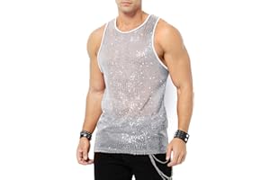 Arjen Kroos Men's Sexy Sparkly Tank Top See-Through Mesh Sequin Disco Vest