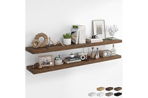 RICHFOCUS 72Inch Floating Shelves for Wall 2 Pack Shelves for Bedroom|Kitchen|Bathroom Wall Mounted Rustic Wood Floating Shelf with Invisible Brackets for Books|Storage|Decor, Rustic Brown