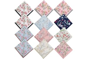 EEEKit Womens Vintage Floral Cotton Handkerchiefs Pack, 12PCS Lady Tea Party Hankies for Mother's Day Gifts, 17.8 X 17.8 In