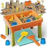 Lehoo Castle Sensory Table with Sensory Sand, Sensory Bin with Lid & 2.6lbs Play Sand, Sand Construction Kit with 6 Alloy Tru